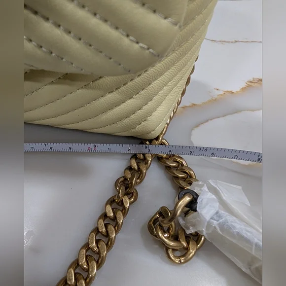 NWT Tory Burch Kira Moto Quilt Small Flap Leather Crossbody Bag in Lemon Swirl - Picture 5 of 6